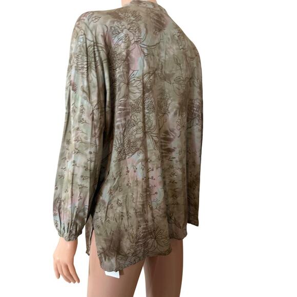 Johnny Was Oversized Puff-sleeve Shirt full button sage brown flowy SZ XS - Picture 6 of 7